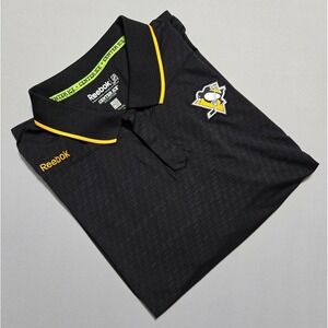 Reebok Pittsburgh Penguins Mens 2XL Black Center Ice Polo Button Polyester